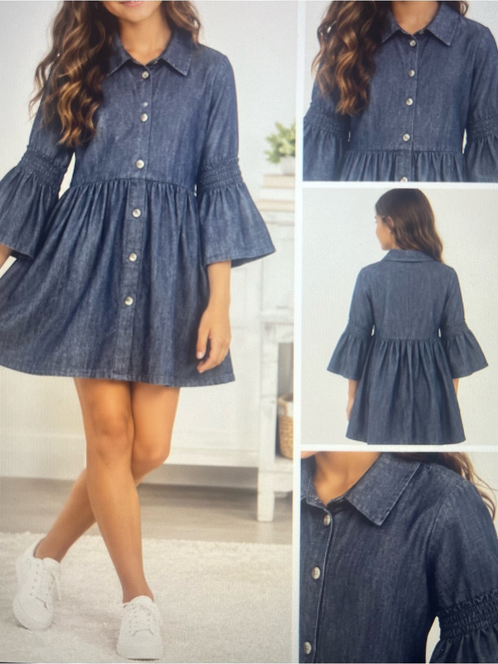 ATUN Navy Blue  Denim Chambray Shirt  Dress